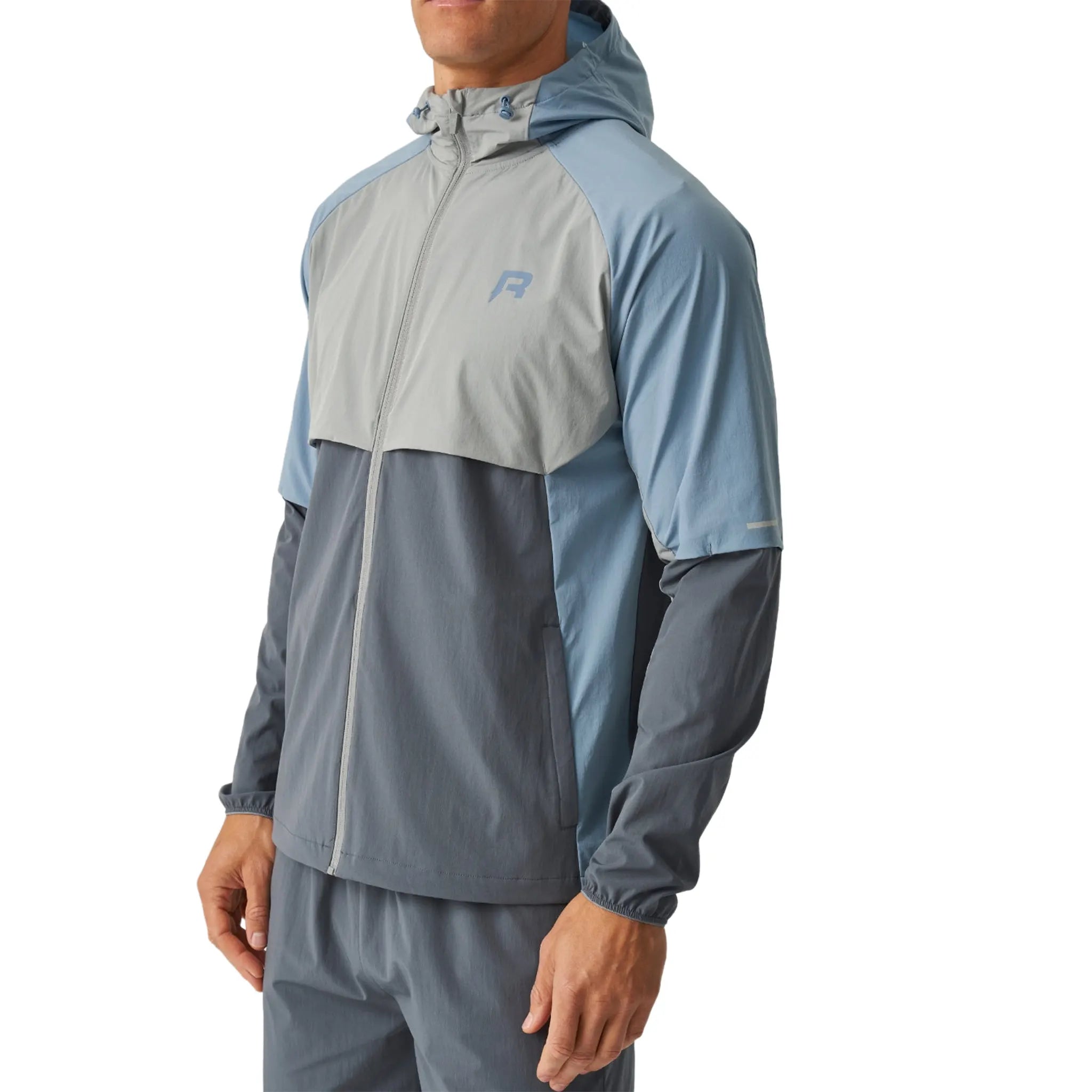 Detailed Front View of Reprimo Vortex Turbulence Dusky Blue Windbreaker